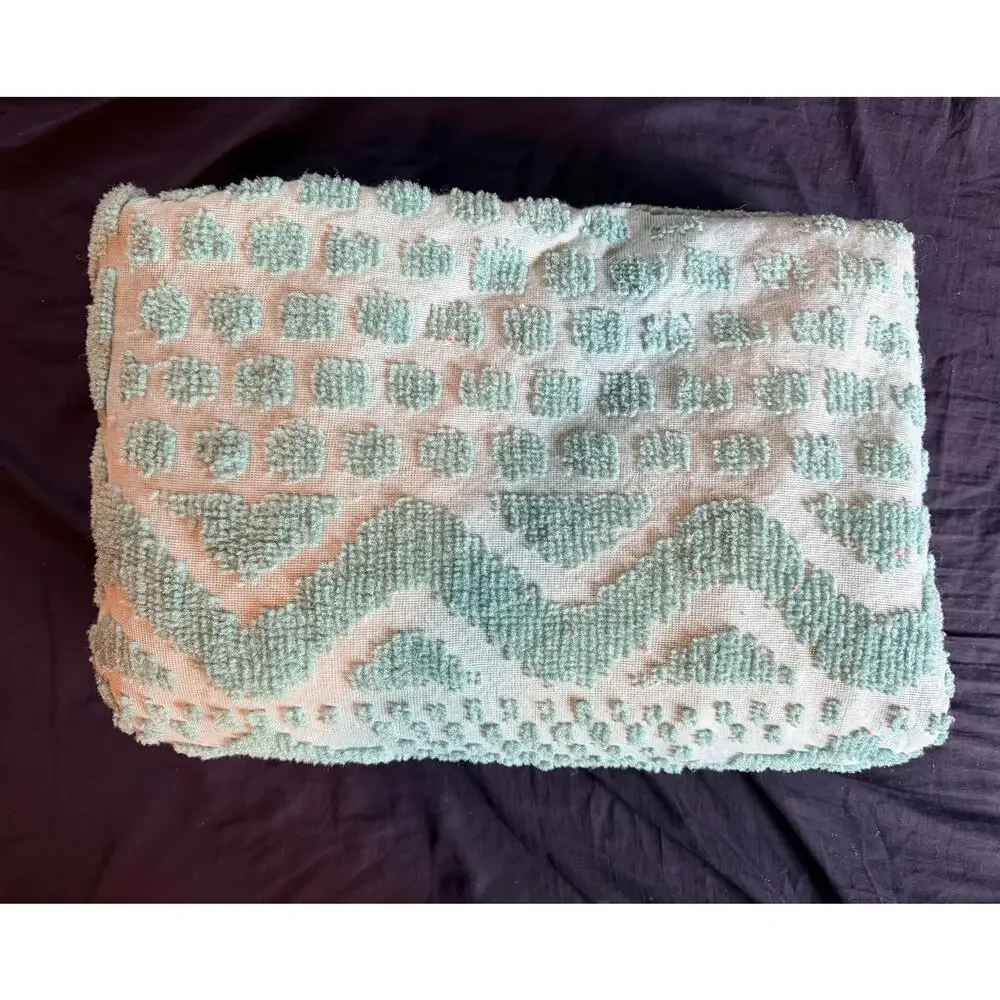 Vintage Mint Green Woven Chenille Bedspread 76x101 Mid Century Tufted Medallion